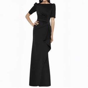 Xscape Ruffle Puff Sleeve Evening Gown Black Size 4